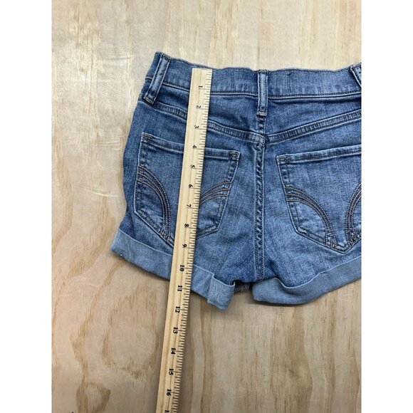 Hollister High Rise Jean Shorts 3" Juniors Size 00 Blue Wash Short Stretch w23 - Picture 4 of 5